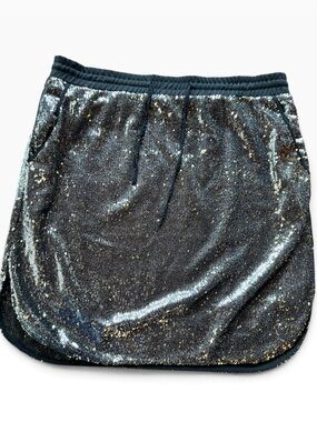 Harlyn Anthrolopogie Black Gold Sequin Mini Skirt L Party Holiday